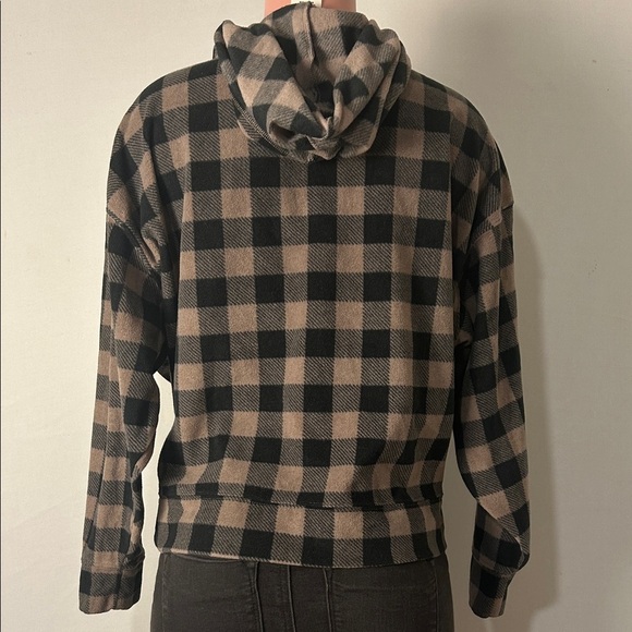 VICTORIA'S SECRET Hoodie Fleece Sleep Checkered Coffee Long Sleeve Size Medium - Picture 7 of 12